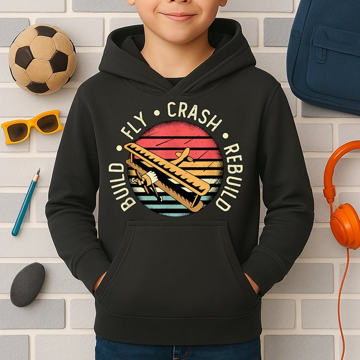 Build Fly Crash Rebuild Model Airplane Pilot Retro RC Plane Kids Hoodie