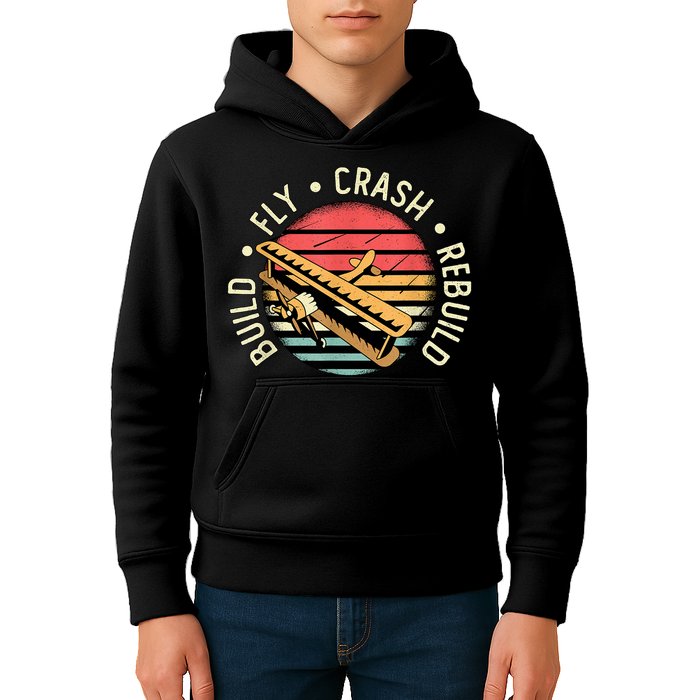 Build Fly Crash Rebuild Model Airplane Pilot Retro RC Plane Kids Hoodie