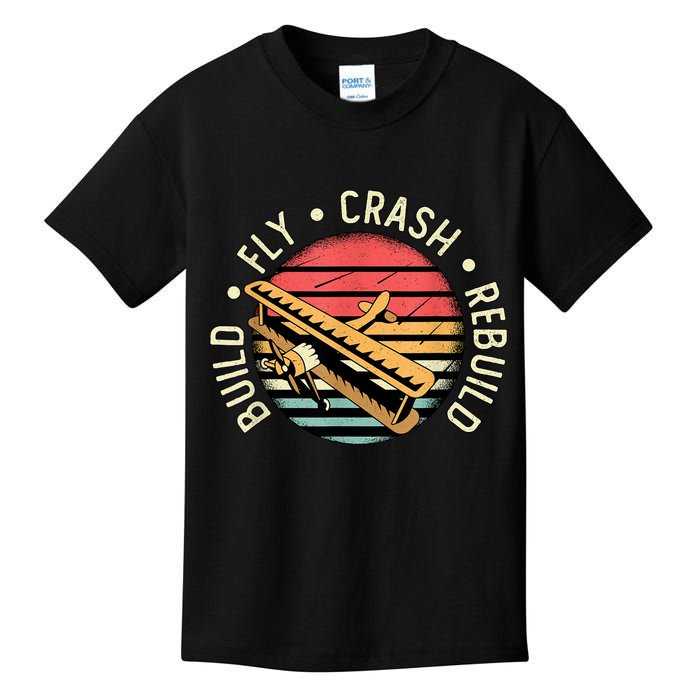 Build Fly Crash Rebuild Model Airplane Pilot Retro RC Plane Kids T-Shirt