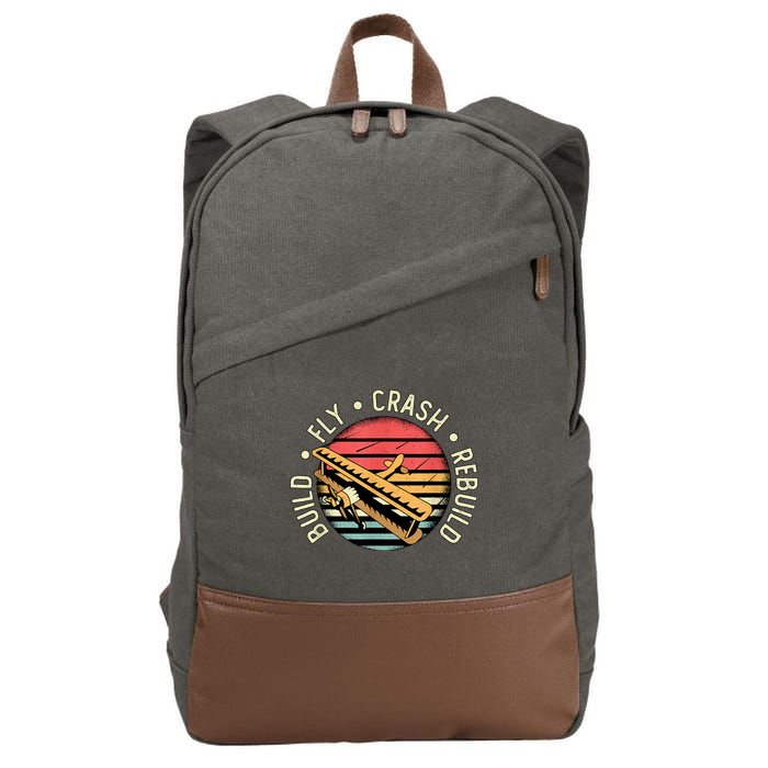 Build Fly Crash Rebuild Model Airplane Pilot Retro RC Plane Cotton Canvas Backpack