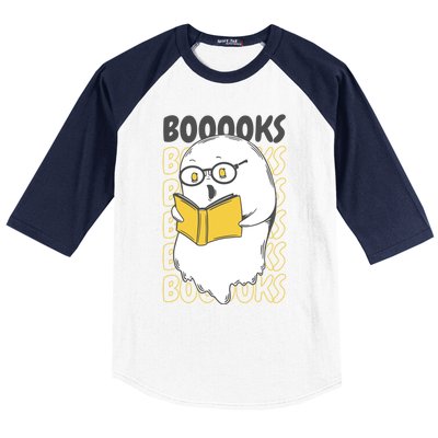 Boooks Funny Cartoon Ghost Reading Books Library Halloween Meaningful Gift Baseball Sleeve Shirt