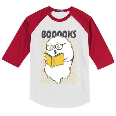 Boooks Funny Cartoon Ghost Reading Books Library Halloween Meaningful Gift Kids Colorblock Raglan Jersey