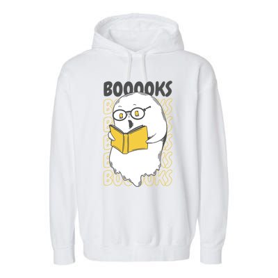 Boooks Funny Cartoon Ghost Reading Books Library Halloween Meaningful Gift Garment-Dyed Fleece Hoodie