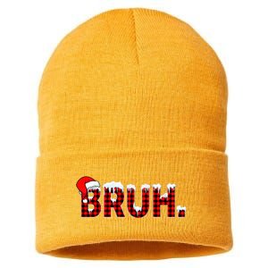 Bruh Funny Christmas Plaid Teens Xmas Pajamas Sustainable Knit Beanie