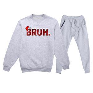 Bruh Funny Christmas Plaid Teens Xmas Pajamas Premium Crewneck Sweatsuit Set