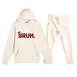 Bruh Funny Christmas Plaid Teens Xmas Pajamas Premium Hooded Sweatsuit Set