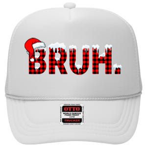 Bruh Funny Christmas Plaid Teens Xmas Pajamas High Crown Mesh Back Trucker Hat