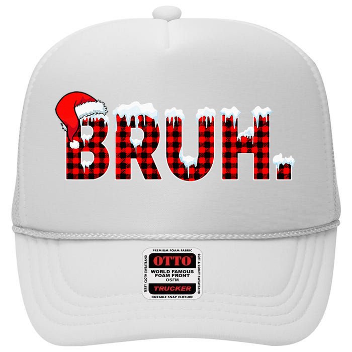 Bruh Funny Christmas Plaid Teens Xmas Pajamas High Crown Mesh Back Trucker Hat