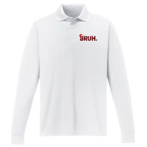 Bruh Funny Christmas Plaid Teens Xmas Pajamas Performance Long Sleeve Polo