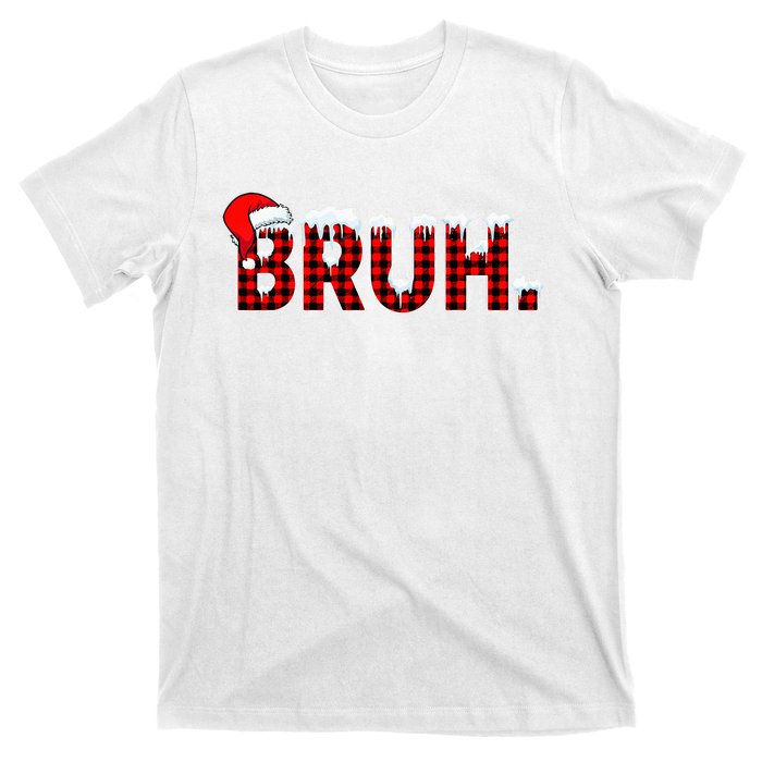 Bruh Funny Christmas Plaid Teens Xmas Pajamas T-Shirt