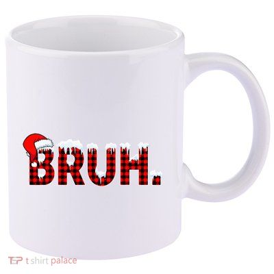 Bruh Funny Christmas Plaid Teens Xmas Pajamas 11oz C Handle Ceramic Mug