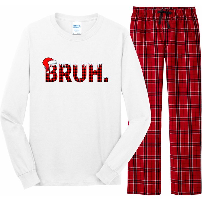 Bruh Funny Christmas Plaid Teens Xmas Pajamas Long Sleeve Pajama Set