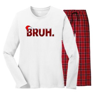 Bruh Funny Christmas Plaid Teens Xmas Pajamas Women's Long Sleeve Flannel Pajama Set 