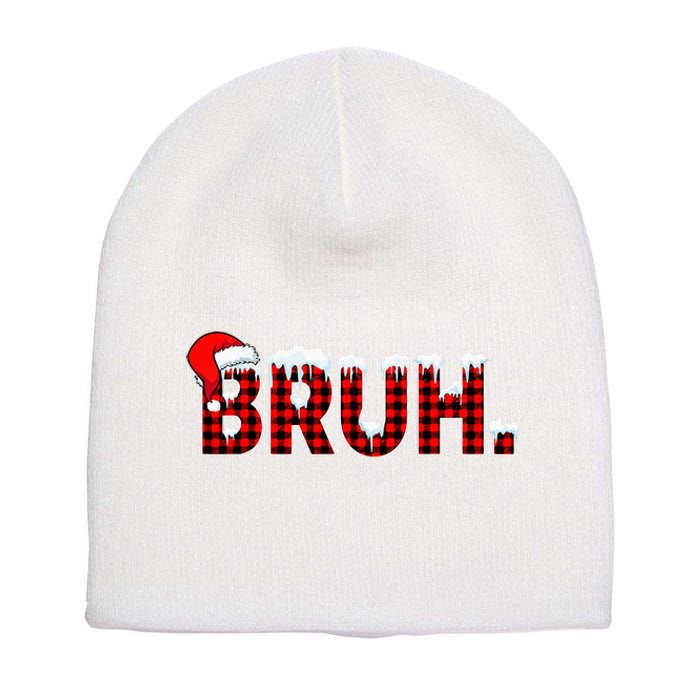 Bruh Funny Christmas Plaid Teens Xmas Pajamas Short Acrylic Beanie