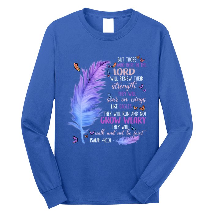 Butterfly Feather Christian Quote Bible Verse Religious Gift Long Sleeve Shirt