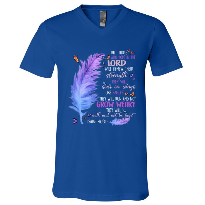 Butterfly Feather Christian Quote Bible Verse Religious Gift V-Neck T-Shirt