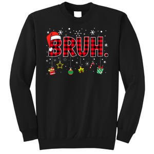 Bruh Funny Christmas Red Plaid Teens Xmas Pajamas Sweatshirt