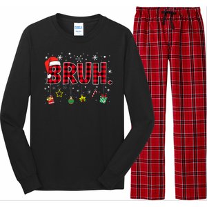 Bruh Funny Christmas Red Plaid Teens Xmas Pajamas Long Sleeve Pajama Set