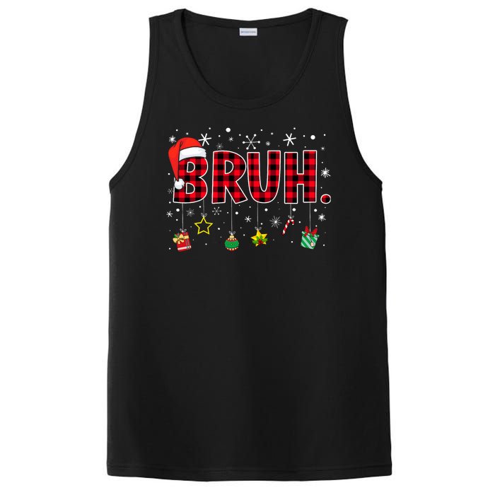 Bruh Funny Christmas Red Plaid Teens Xmas Pajamas PosiCharge Competitor Tank