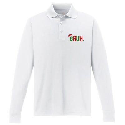 Bruh Funny Christmas Holiday Performance Long Sleeve Polo