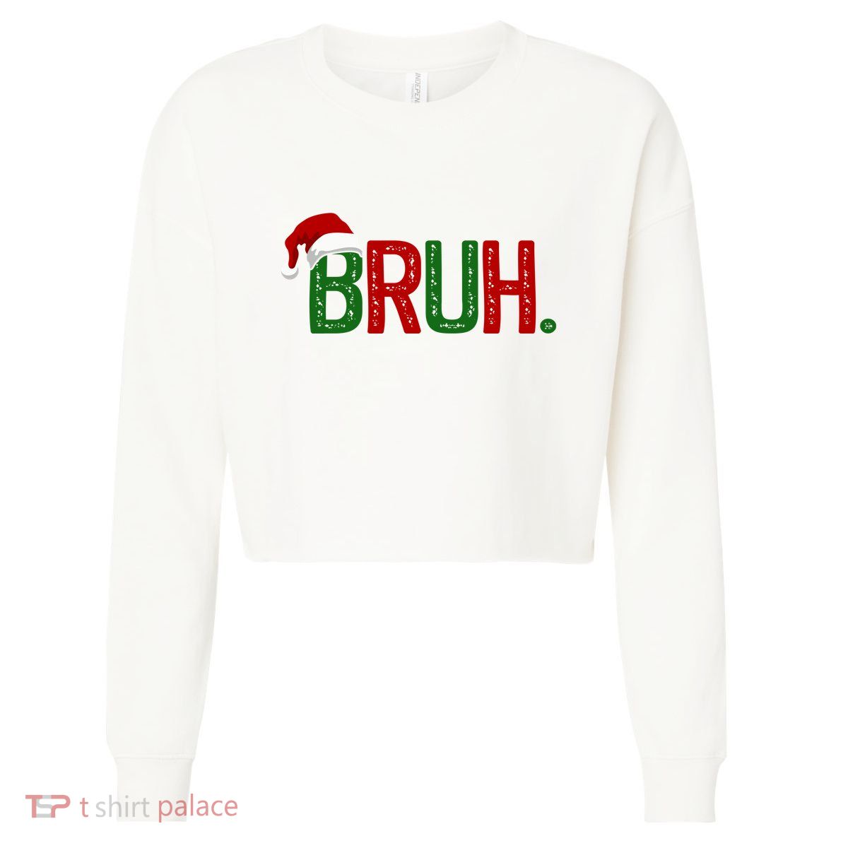 Bruh Funny Christmas Holiday Cropped Pullover Crew
