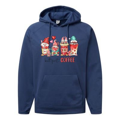 But First Coffee Gnomes Happy Valentines Day Coffee Lovers Performance Fleece Hoodie