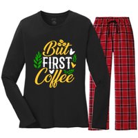 But First Coffee Graphic Women's Long Sleeve Flannel Pajama Set 