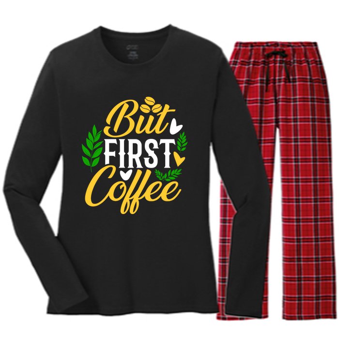 But First Coffee Graphic Women's Long Sleeve Flannel Pajama Set 