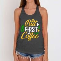 But First Coffee Graphic Women's Knotted Racerback Tank