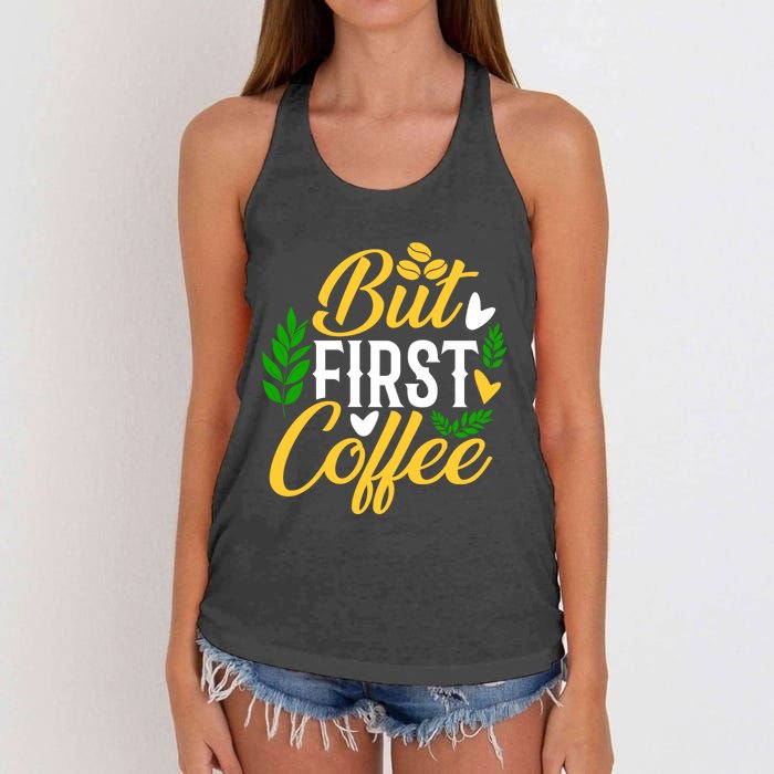 But First Coffee Graphic Women's Knotted Racerback Tank