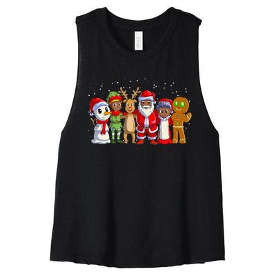 Black Family Christmas Afro African American Santa Xmas Women's Racerback Cropped Tank