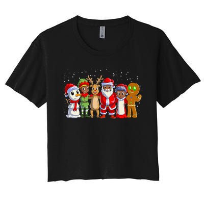 Black Family Christmas Afro African American Santa Xmas Women's Crop Top Tee