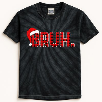 Bruh Funny Christmas Plaid Xmas Pajamas Gift Kids Tie-Dye T-Shirt