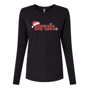 Bruh Funny Christmas Plaid Xmas Pajamas Womens Cotton Relaxed Long Sleeve T-Shirt