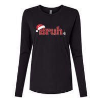 Bruh Funny Christmas Plaid Xmas Pajamas Womens Cotton Relaxed Long Sleeve T-Shirt