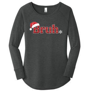 Bruh Funny Christmas Plaid Xmas Pajamas Women's Perfect Tri Tunic Long Sleeve Shirt