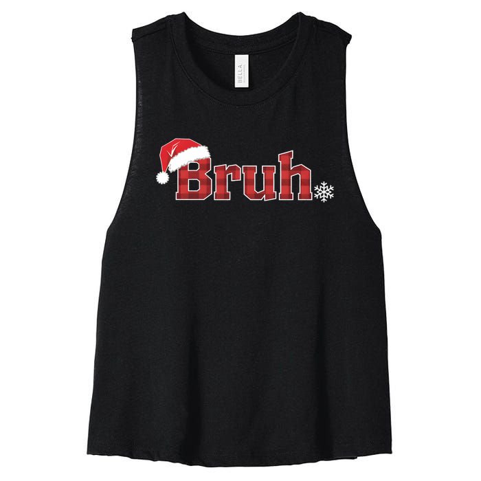 Bruh Funny Christmas Plaid Xmas Pajamas Women's Racerback Cropped Tank