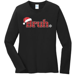 Bruh Funny Christmas Plaid Xmas Pajamas Ladies Long Sleeve Shirt