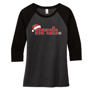 Bruh Funny Christmas Plaid Xmas Pajamas Women's Tri-Blend 3/4-Sleeve Raglan Shirt