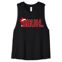 Bruh Funny Christmas Plaid Xmas Pajamas Women's Racerback Cropped Tank