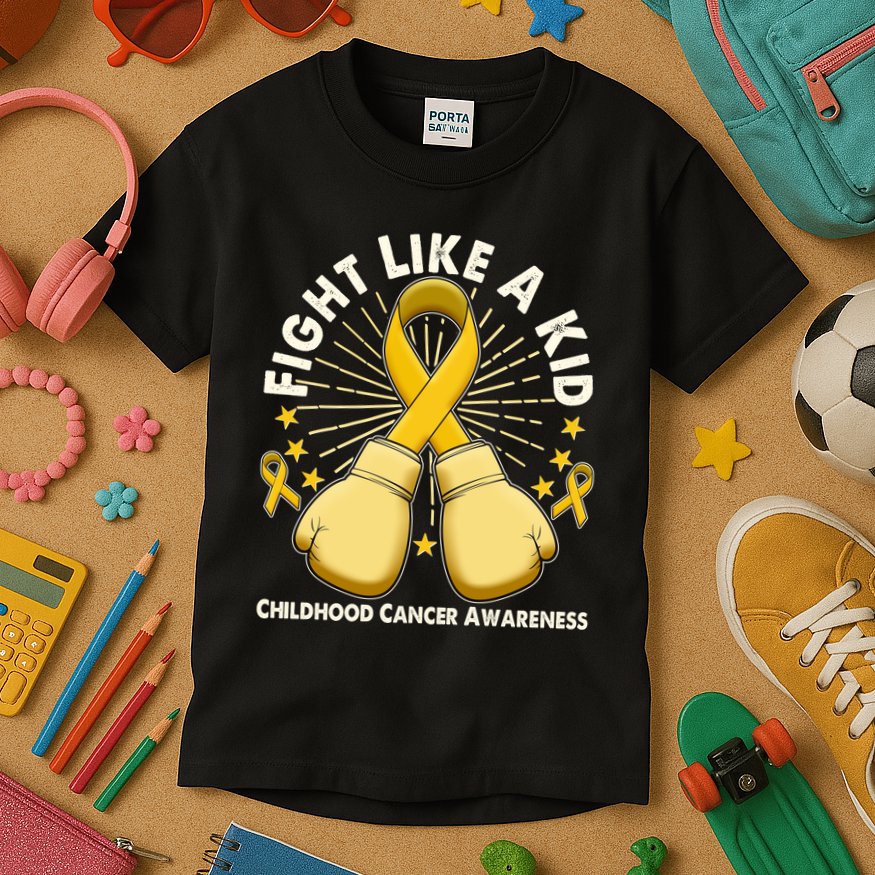 Boxing Fight Childhood Cancer Awareness Kids T-Shirt