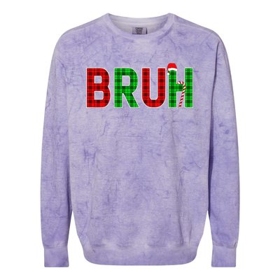 Bruh Funny Christmas Red Plaid Teens Xmas Pajamas Colorblast Crewneck Sweatshirt