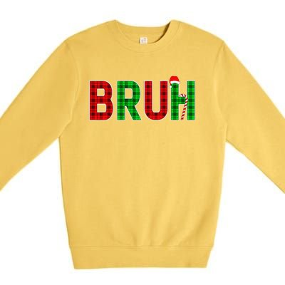 Bruh Funny Christmas Red Plaid Teens Xmas Pajamas Premium Crewneck Sweatshirt