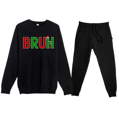 Bruh Funny Christmas Red Plaid Teens Xmas Pajamas Premium Crewneck Sweatsuit Set