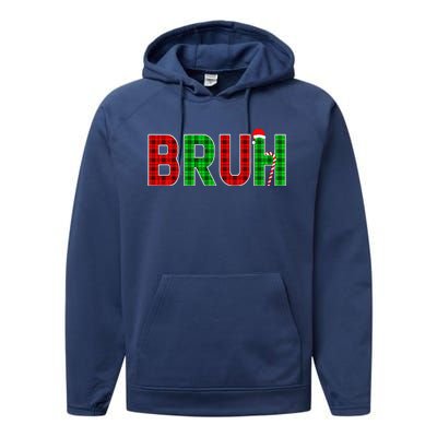 Bruh Funny Christmas Red Plaid Teens Xmas Pajamas Performance Fleece Hoodie