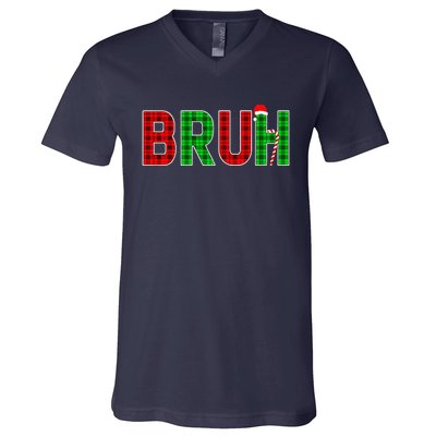 Bruh Funny Christmas Red Plaid Teens Xmas Pajamas V-Neck T-Shirt