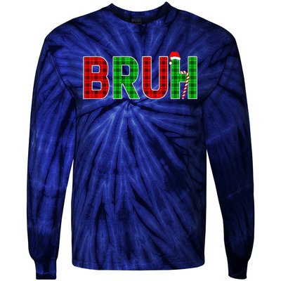 Bruh Funny Christmas Red Plaid Teens Xmas Pajamas Tie-Dye Long Sleeve Shirt