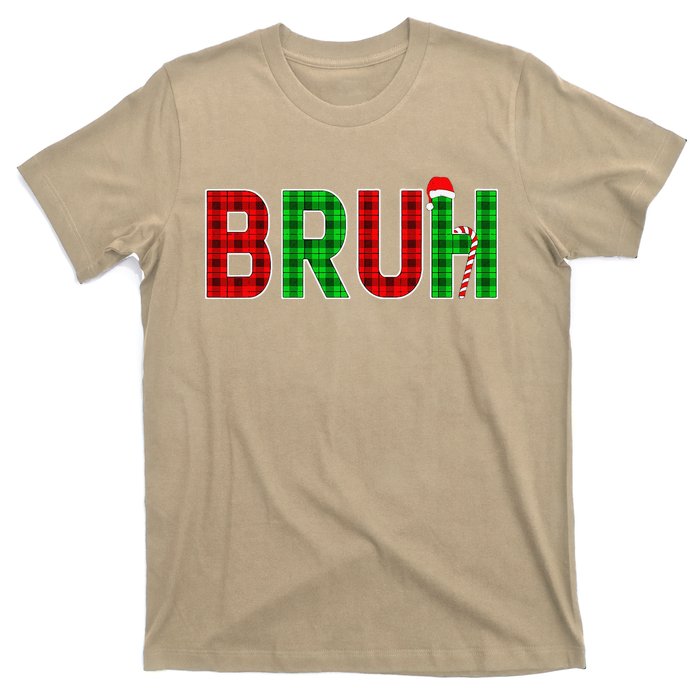 Bruh Funny Christmas Red Plaid Teens Xmas Pajamas T-Shirt