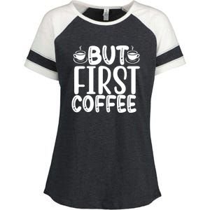 But First Coffee Enza Ladies Jersey Colorblock Tee