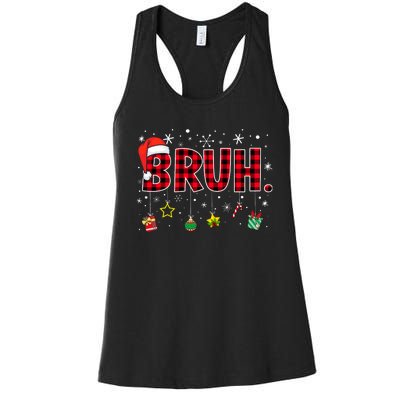 Bruh Funny Christmas Red Plaid Teens Xmas Pajamas Women's Racerback Tank